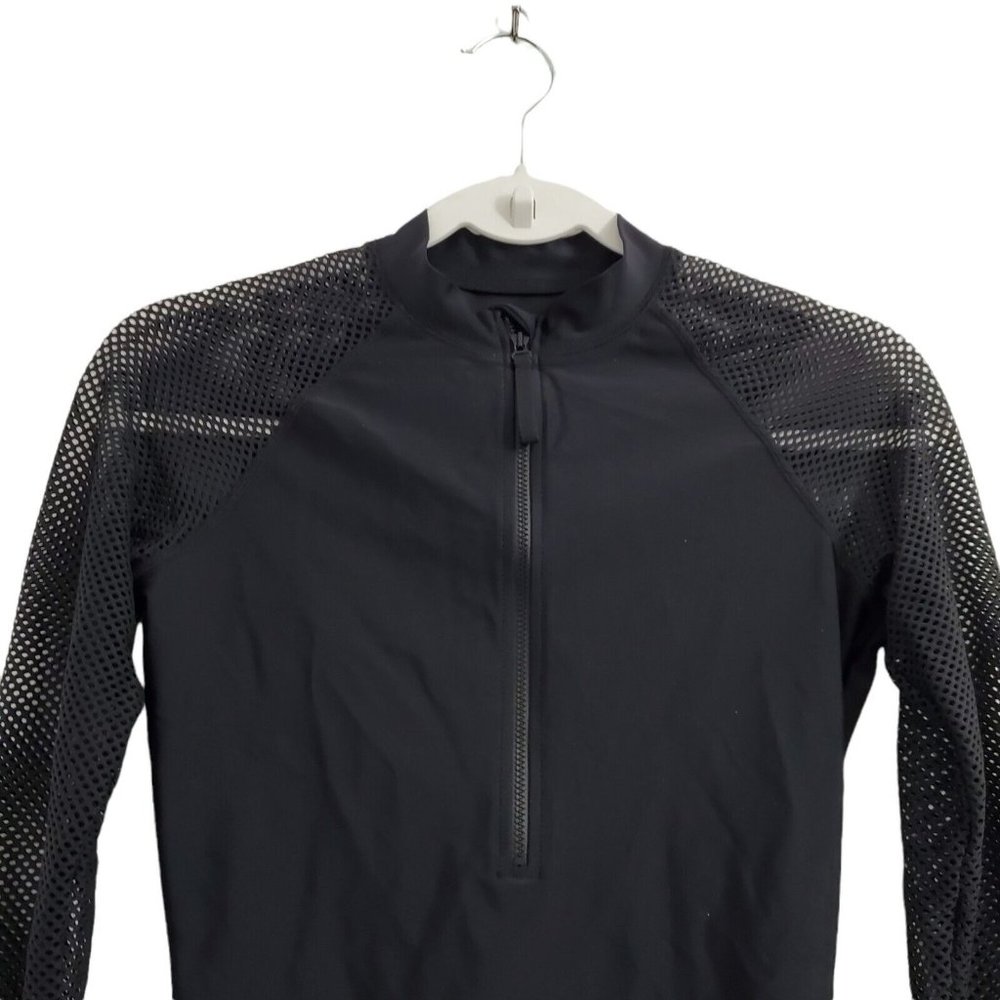J. Crew Rash Guard Small  Black Mesh Insert Long Sleeve  Swim Cover Up Stretch - Picture 3 of 11